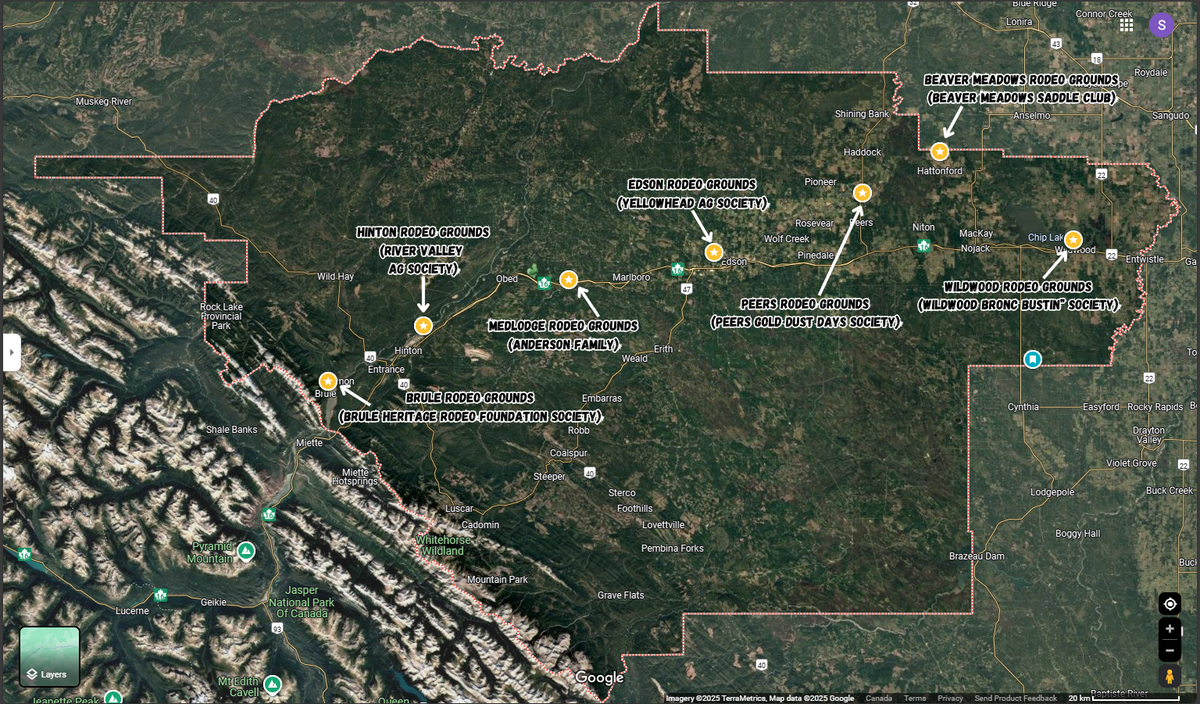 Locations of local Ag Societys/ Rodeo Grounds: – yellowheadagsociety